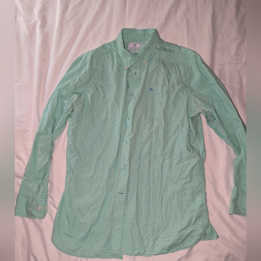 Southern Tide Classic Fit Men's Large Light Green Long Sleeve Button Up‎ Shirt